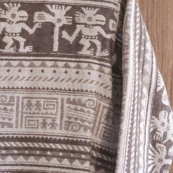 Patterned Alpaca Wool Unique Brown and Cream Jacket XSmall - Picture 4 of 7